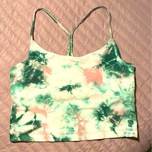 Victorias Secret PINK cotton pink and green tie dye long line sports bra size M